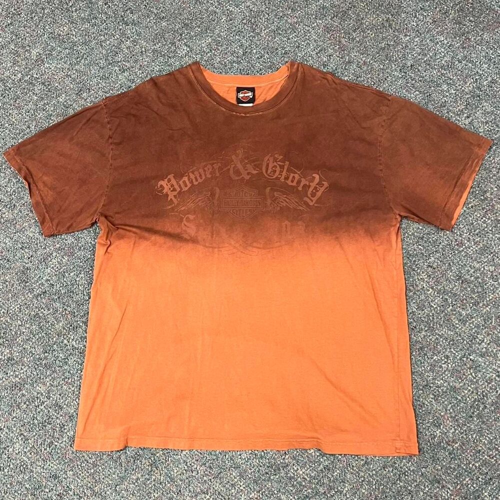 Y2K Grunge Harley Davidson Blue Ridge Orange and Brown Graphic Tee